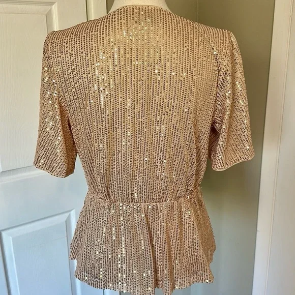 Sequin Ruffle Gold Wrap Blouse - M - Picture 5 of 10